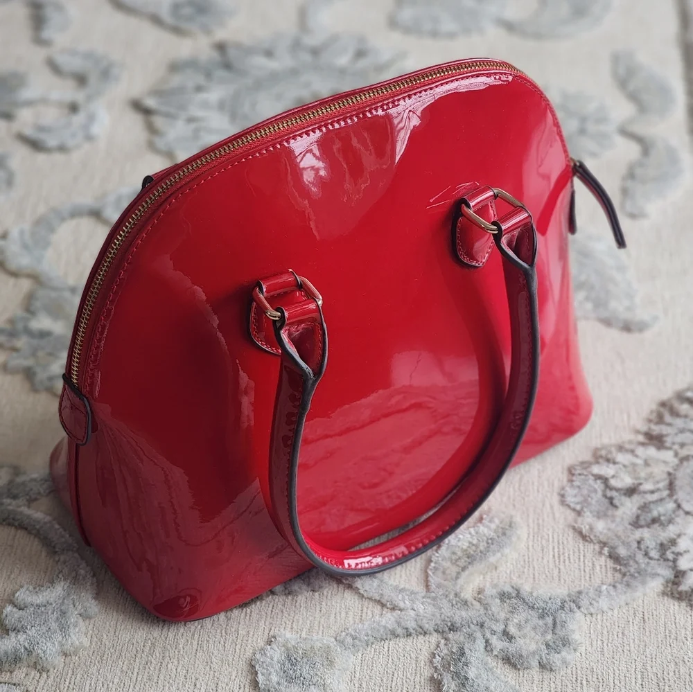 NWT Call It Spring  Glossy Red Vegan DOCTOR HANDBAG - Picture 7 of 13